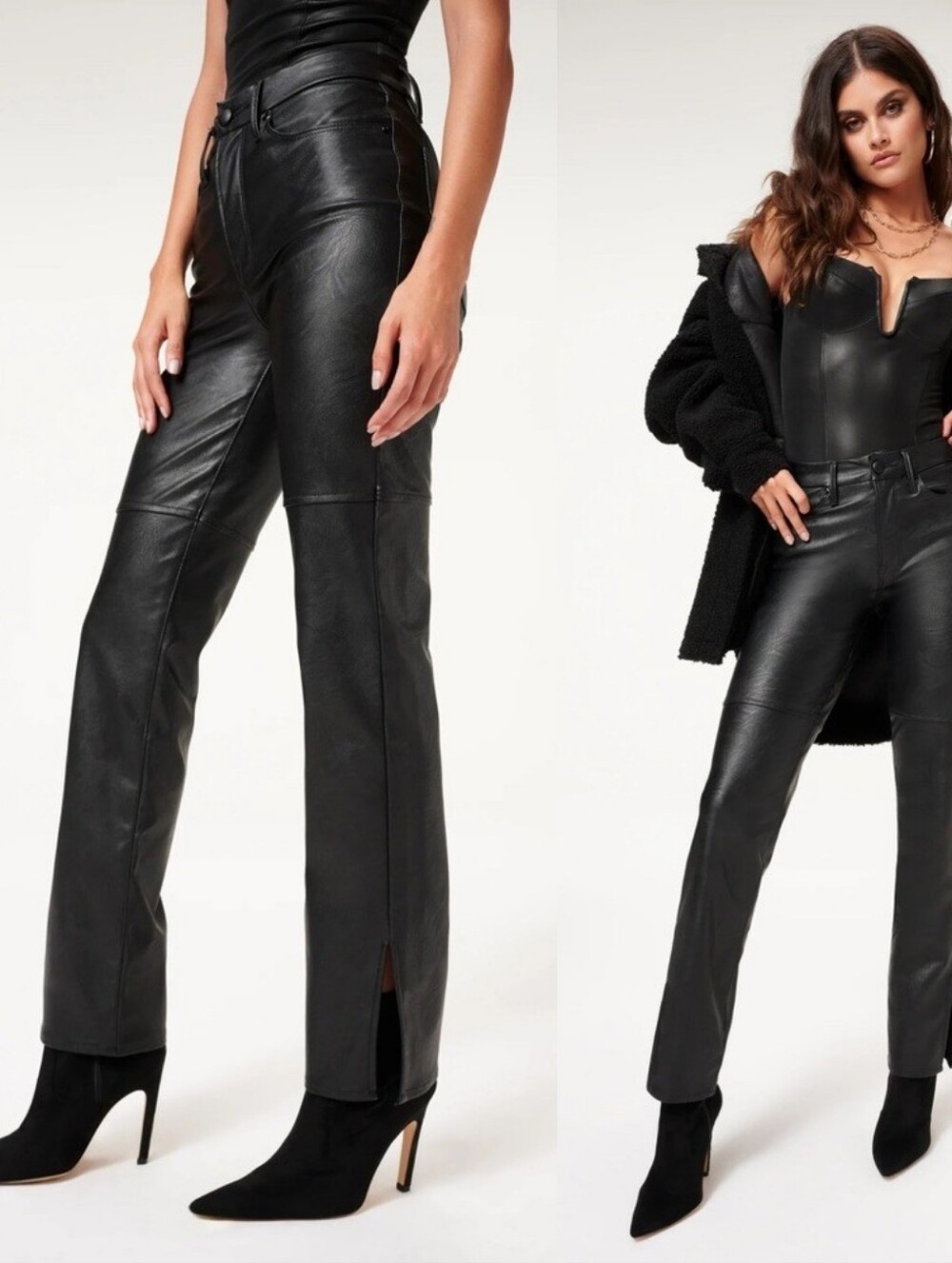 $189 Good American Good Boy Faux Leather Pants Black Icon Straight Leg 4 / 27